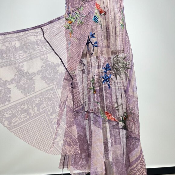 $398 NWOT JOHNNY WAS SILVANA Embroidered Floral MESH MIDI DRESS Size S Purple - Picture 6 of 15
